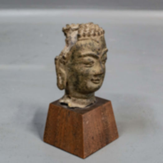 Small Cast Bronze Buddha Head on Stand