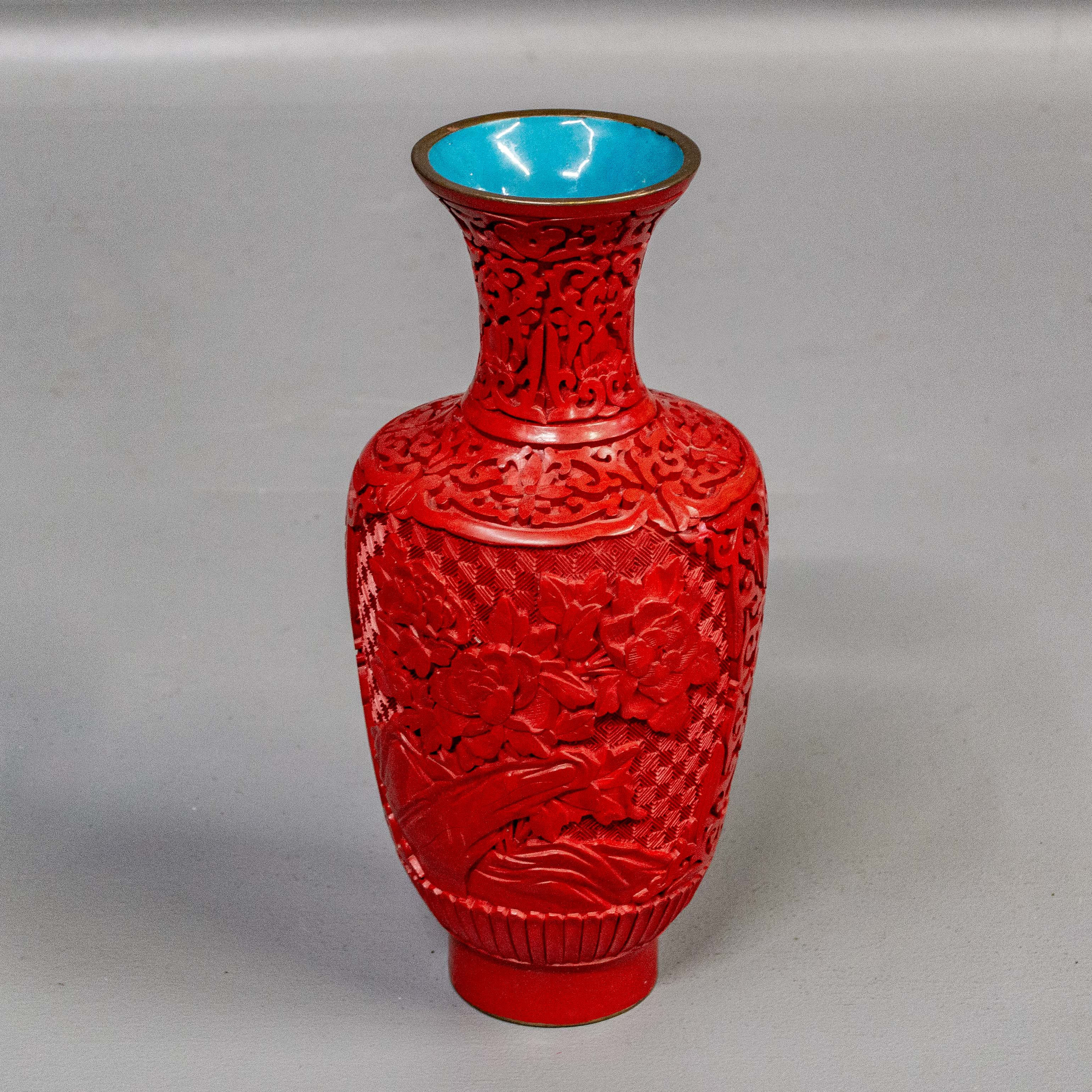 Vintage Carved Chinese Red Cinnabar Lacquer Vase