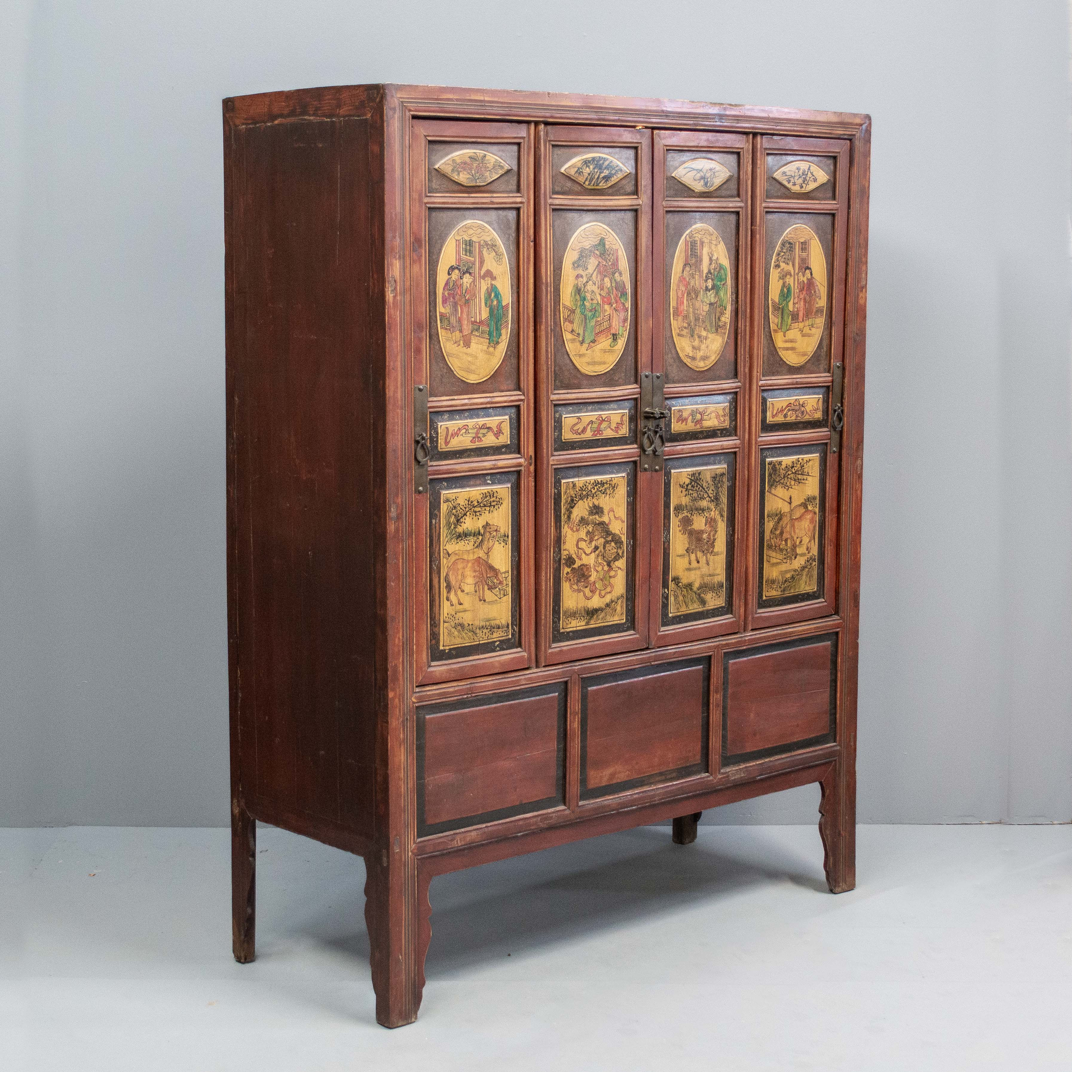 Vintage 4 Door Painted Chinese Cabinet