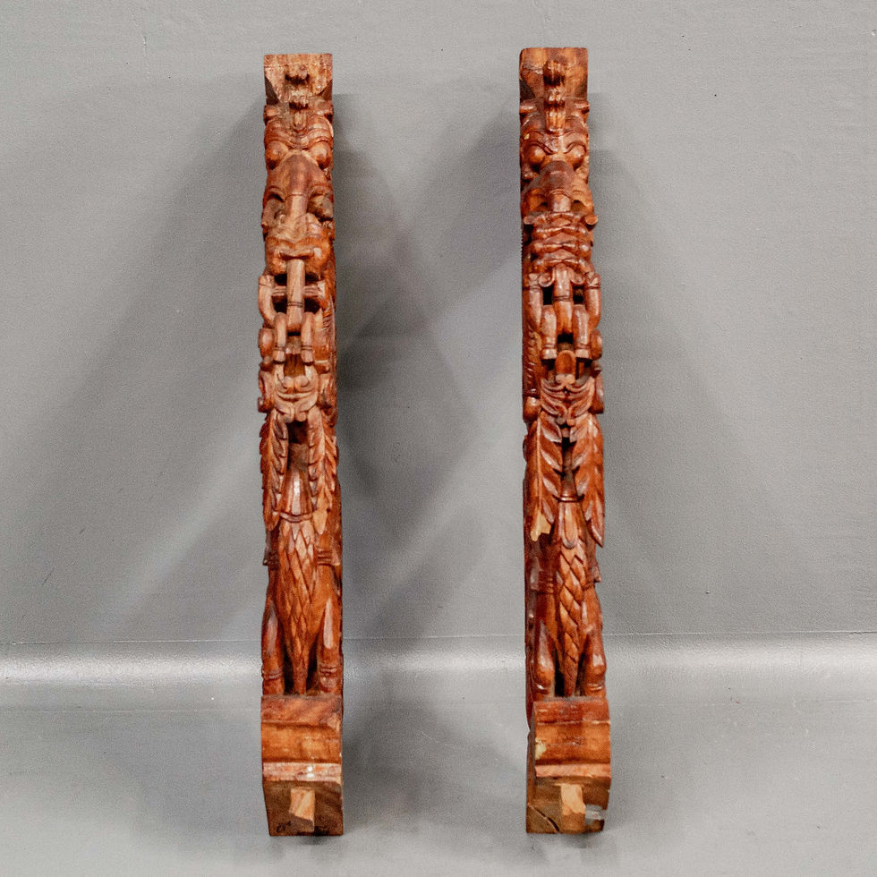 Thumbnail: Pair of Hand Carved Wooden Pillar Brackets