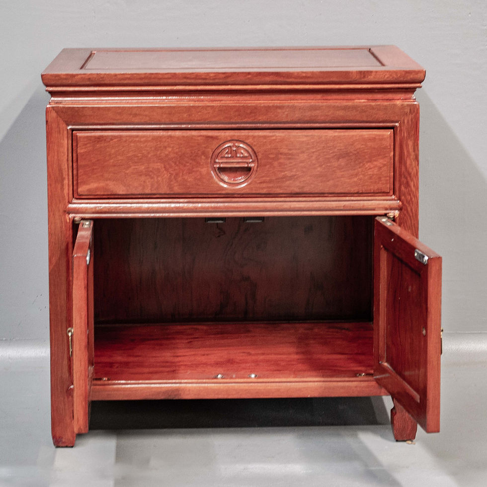 Thumbnail: Chinese Carved Hardwood Nightstand / Side Table