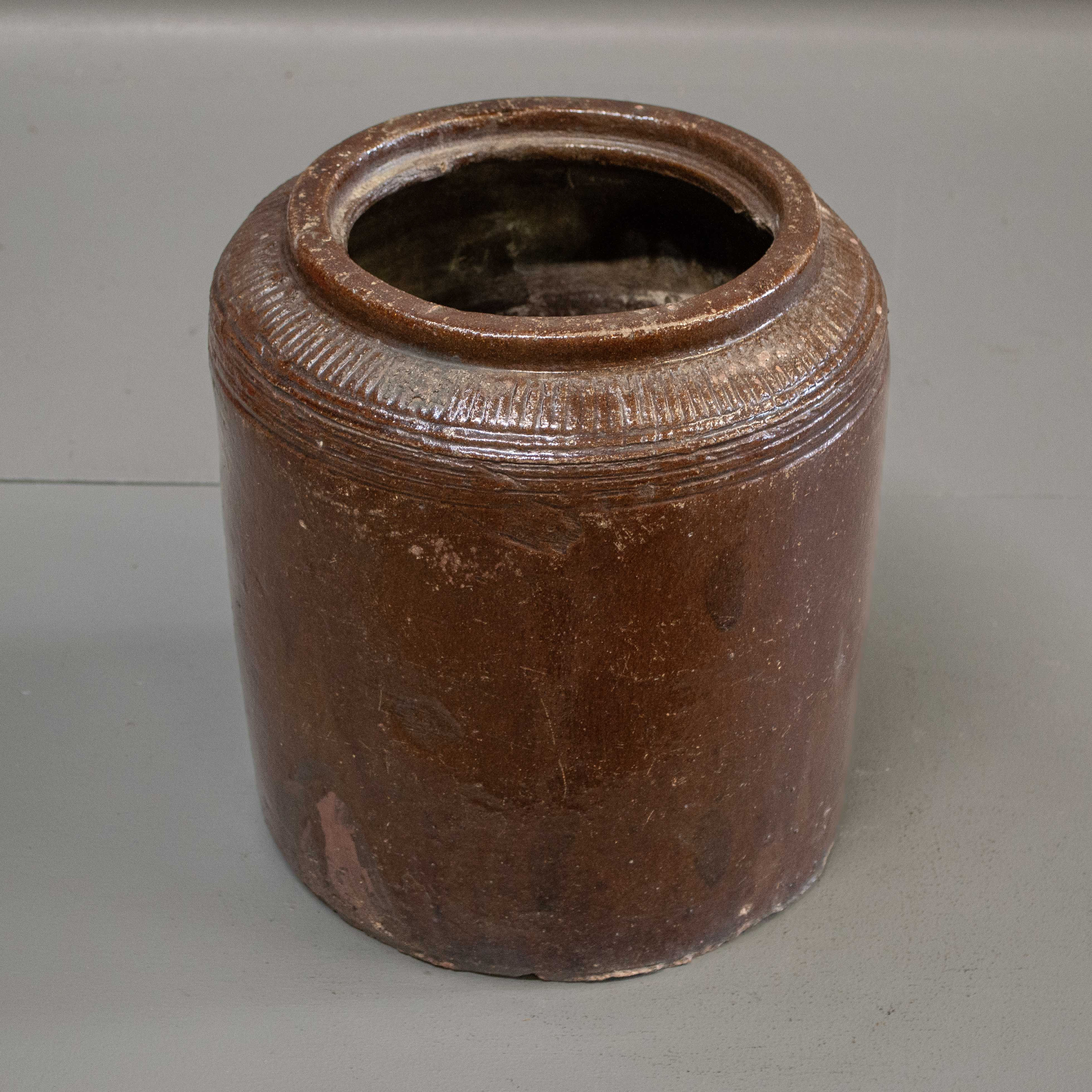 Antique Brown Salt Glazed Ironstone Garden / Honey Pot