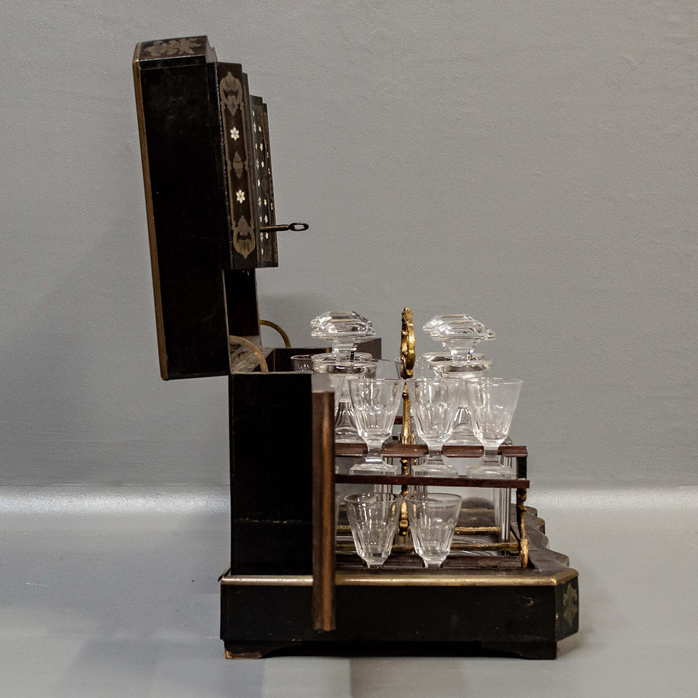 Thumbnail: Antique French Mother of Pearl & Brass Inlay Liquor Set