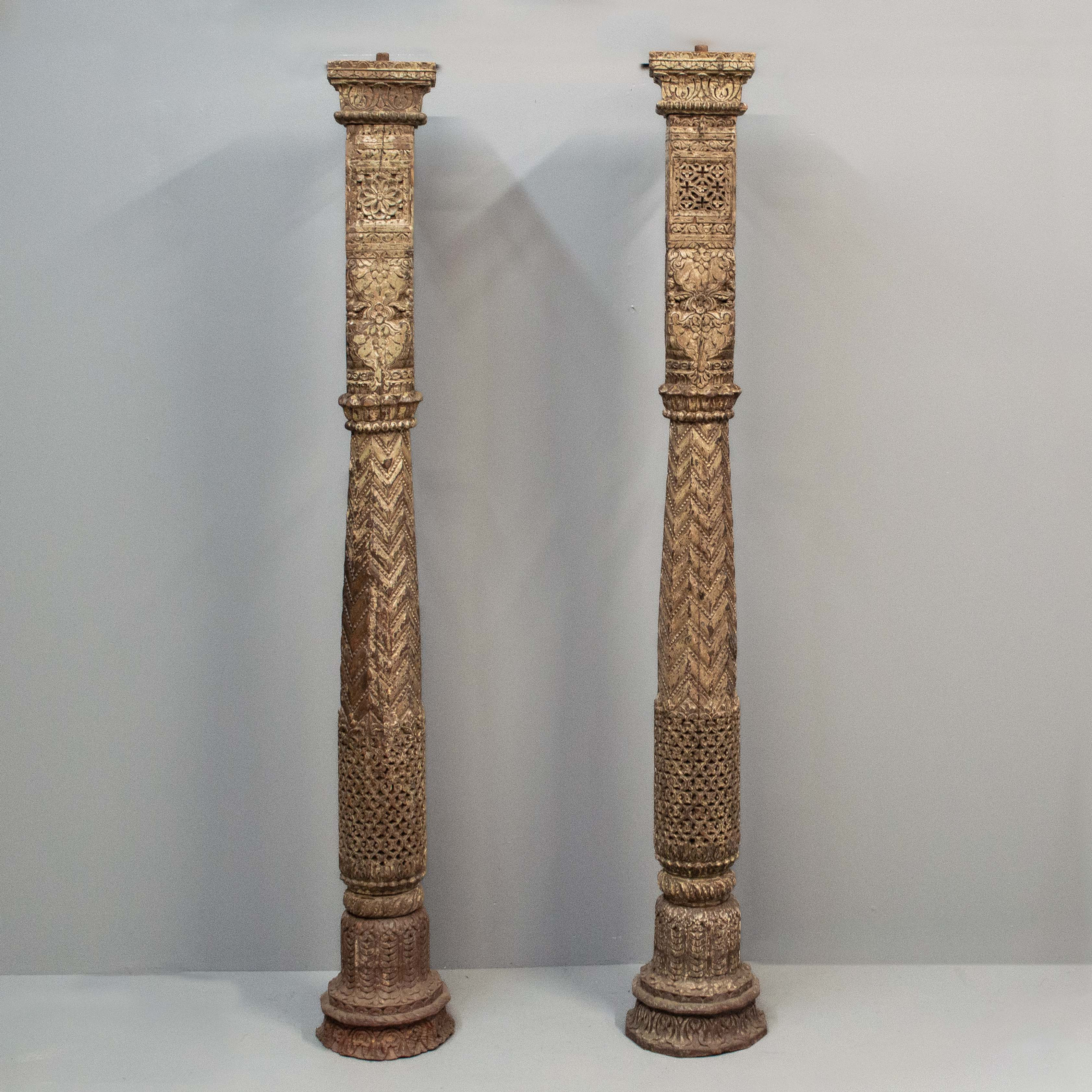 Antique Pair of Mughal Style Pillars From India