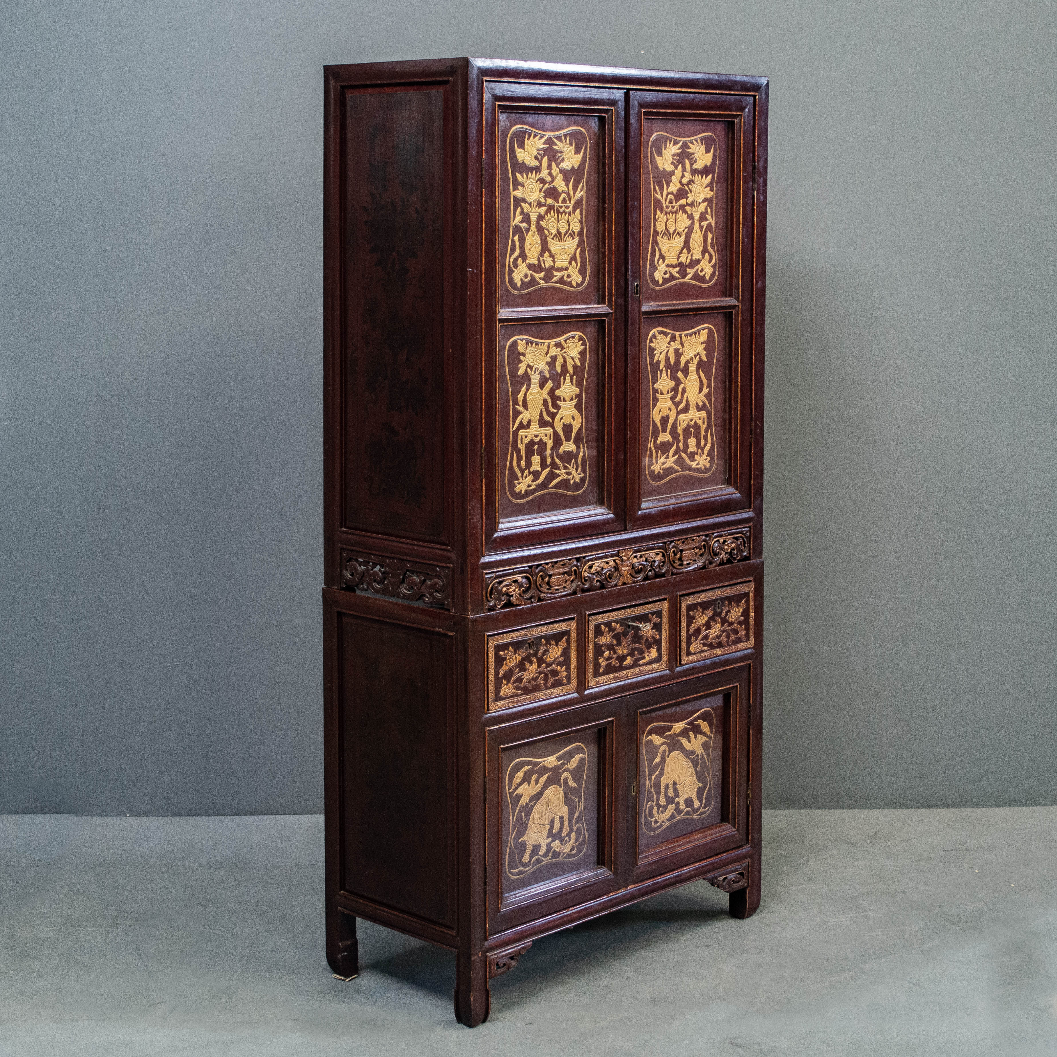 2 Piece Rosewood Glass Front Cabinet With Removable Panels