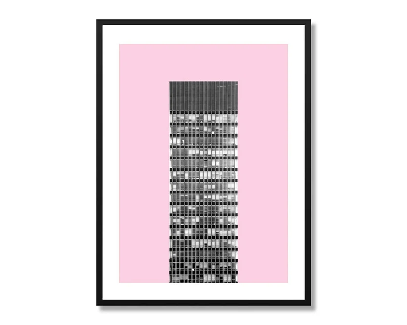 Thumbnail: Framed minimalist building art on pink background
