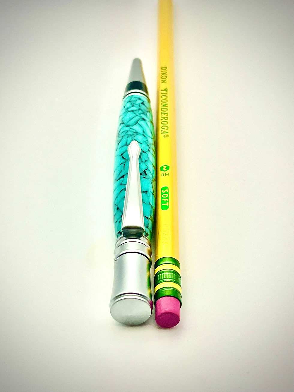Thumbnail: Handmade Executive Style Ballpoint pen with Santin Chrome Finish trimmed in turquois acrylic