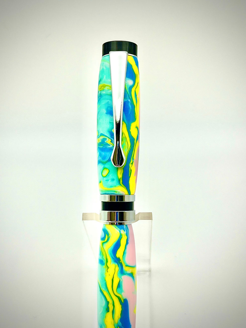 Handmade Classic Twist Ballpoint Pen in Chrome Finish with Vibrant Swirl Acrylic