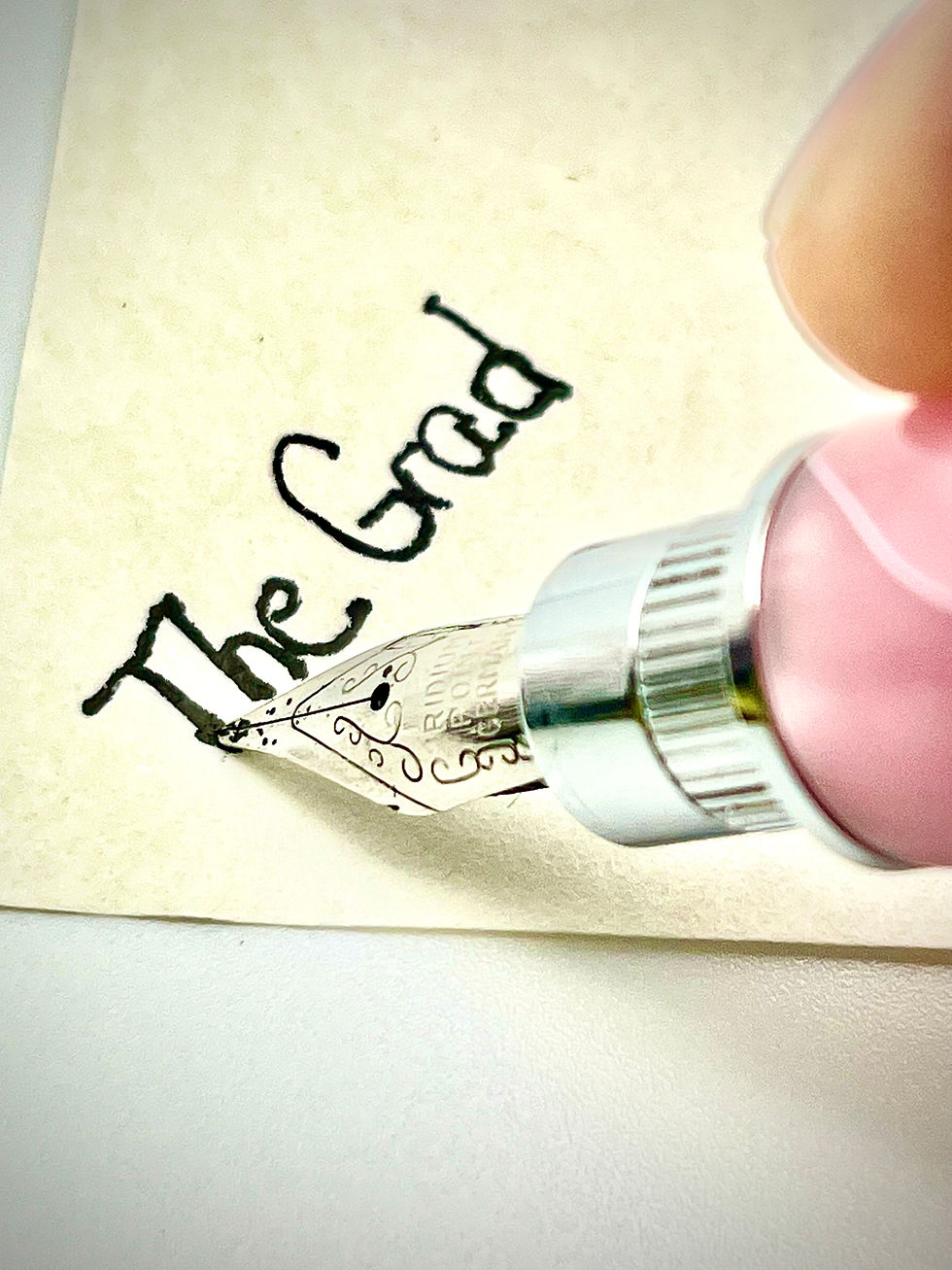 Thumbnail: Handmade Fountain Pen Graduate Chrome Pink Ribbon Acrylic Writing Sample