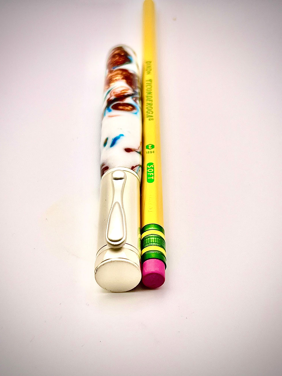 Thumbnail: Handmade Zen Fountain Pen Satin Chrome Finish trimmed with White and Gold Acrylic