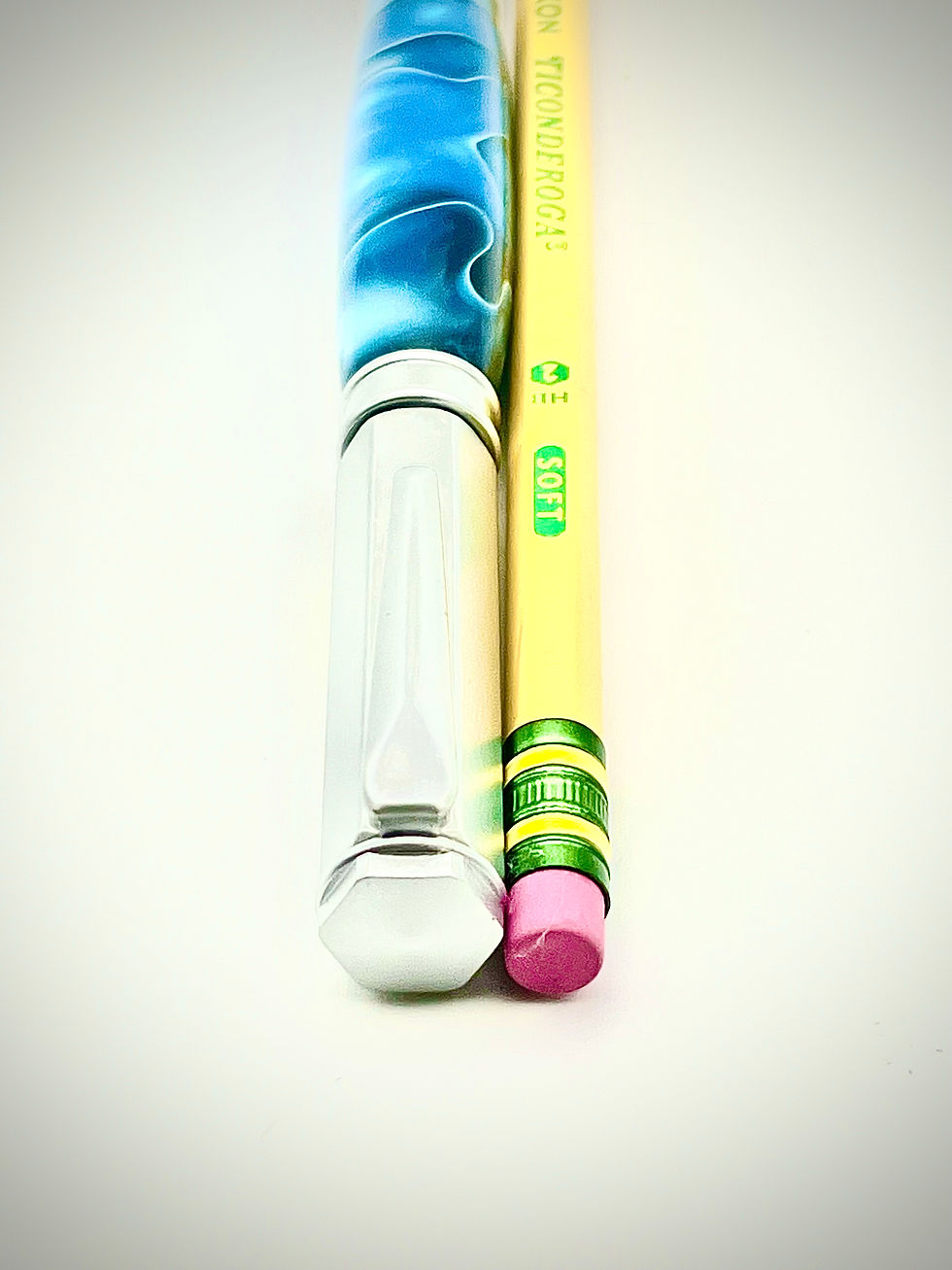 Thumbnail: Handmade Fountain Pen Vertex Style Blue Acrylic Magnetic Cap Size Comparison