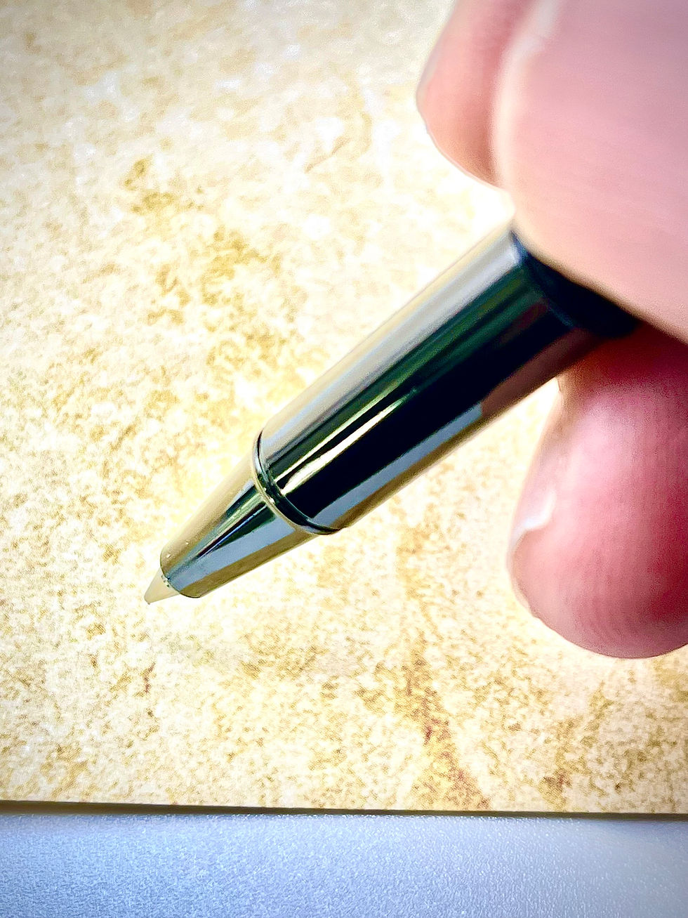 Thumbnail: Handmade Jr Gentlemen Style Rollerball Pen in Gun Metal Finish trimmed with hybrid wood and green resin