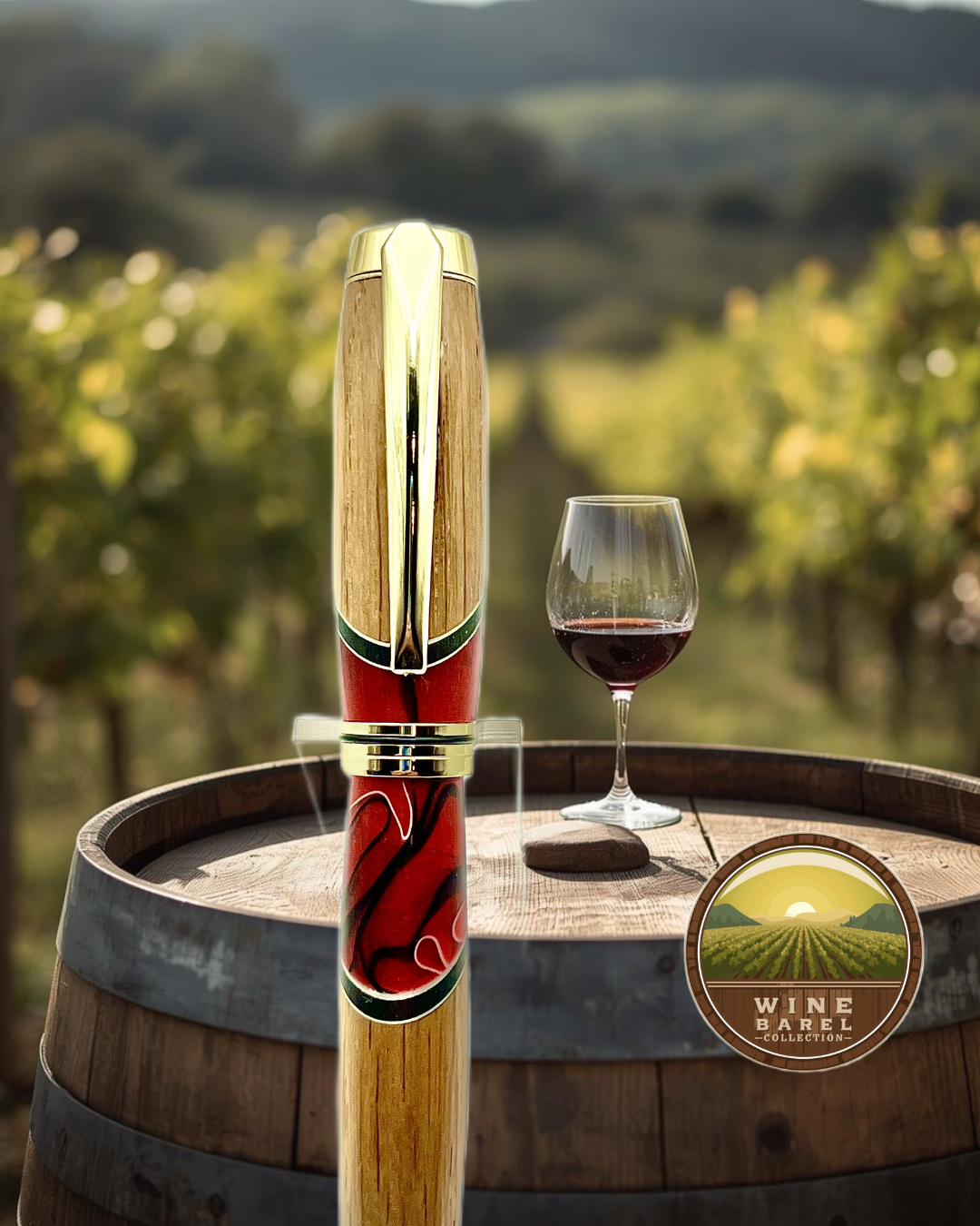 Handmade Wine Barrel Wood Rollerball Pen Red