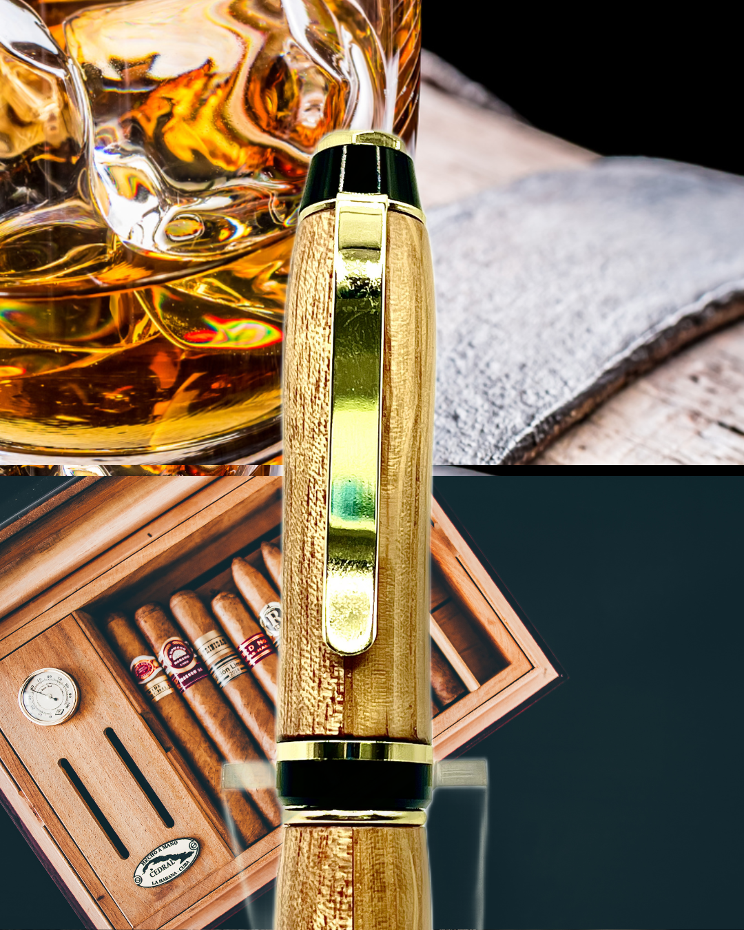 Handmade Whiskey Barrel and Cigar Box Wood Pen