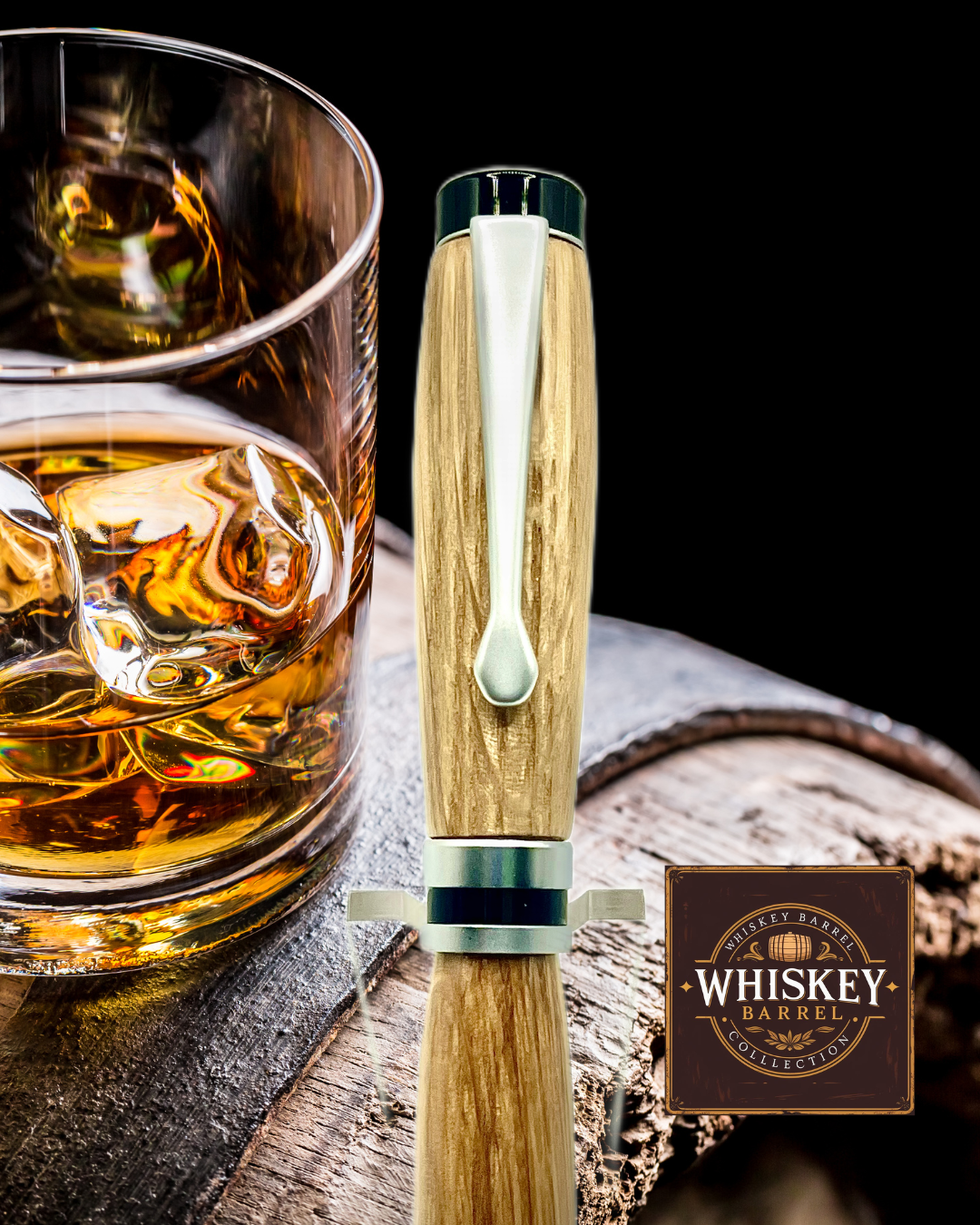 Handmade Whiskey Barrel Wood Pen Chrome