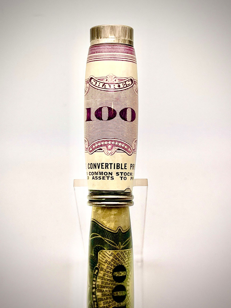 Handmade Metro Style Rollerball Pen Antique Silver Finish with Vintage Stock Shares