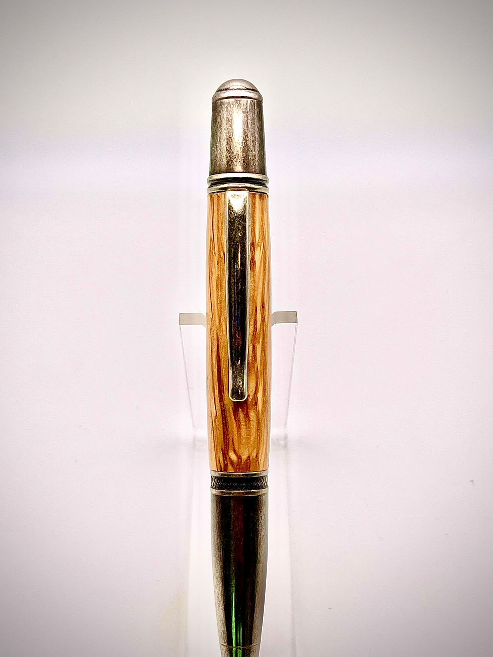 Handmade Monarch Style Ballpoint Pen in Antique Silver with Wine Barrel Wood