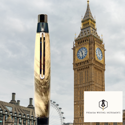 Handmade Big Ben Style Click Ballpoint Pen Gun Metal Finish with Maple Burl Wood Mockup