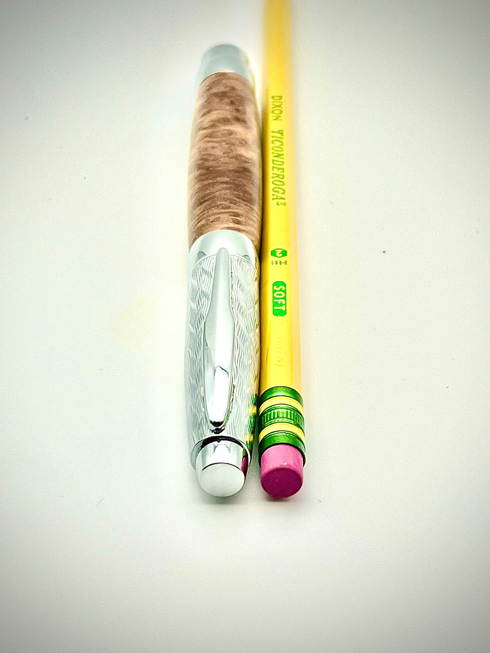 Thumbnail: Handmade Pressimo Rollerball with Etched Chrome Cap Size Comparison