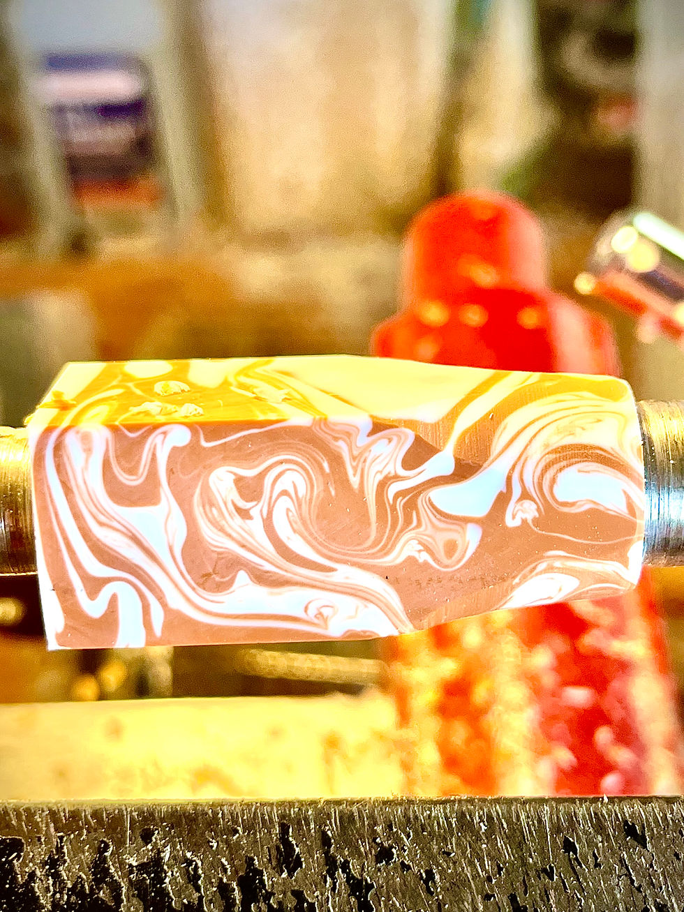 Thumbnail: Handmade Cigar Style Ballpoint Pen in Chrome Finish trimmed with Texas Color Acrylic On Lathe