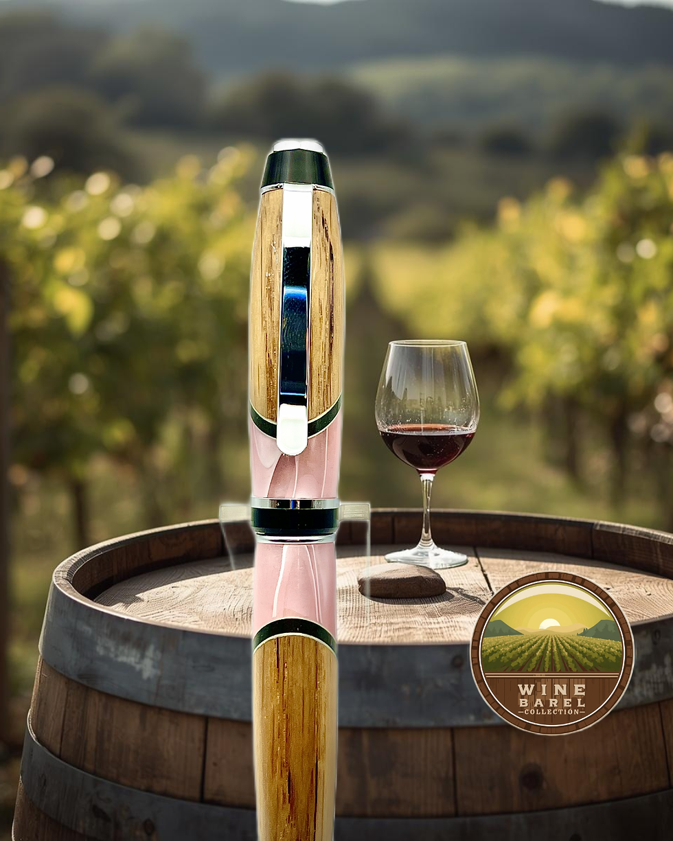 Thumbnail: Handmade Wine Barrel Wood Ballpoint Pink