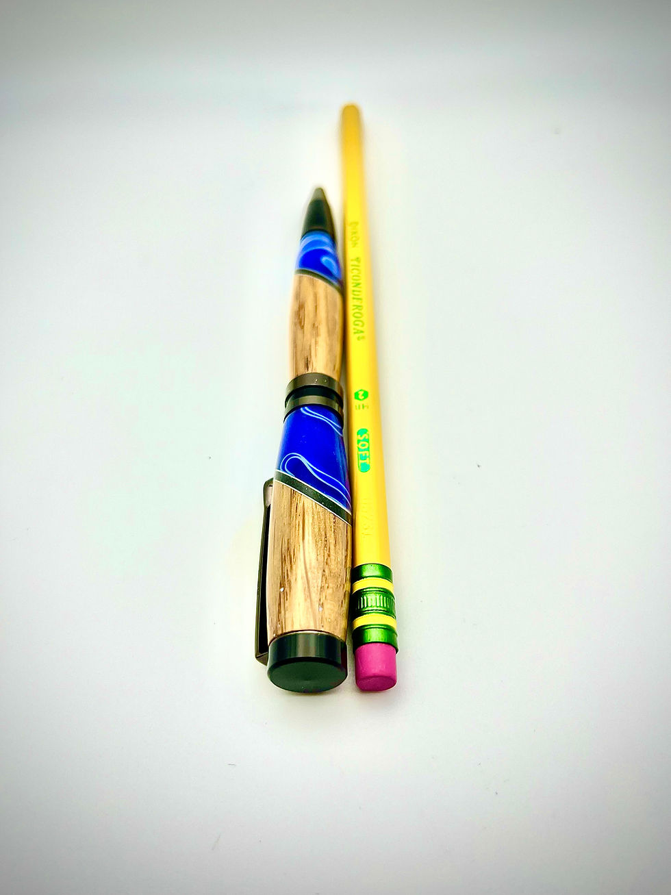 Thumbnail: Handmade Wine Barrel Wood Ballpoint Pen Blue Swirl