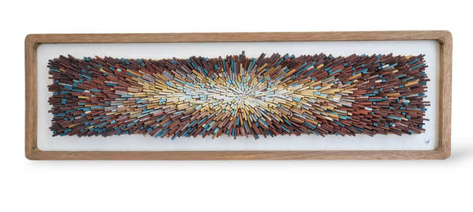 Mosaïque abstraite encadrée, tons terre et or