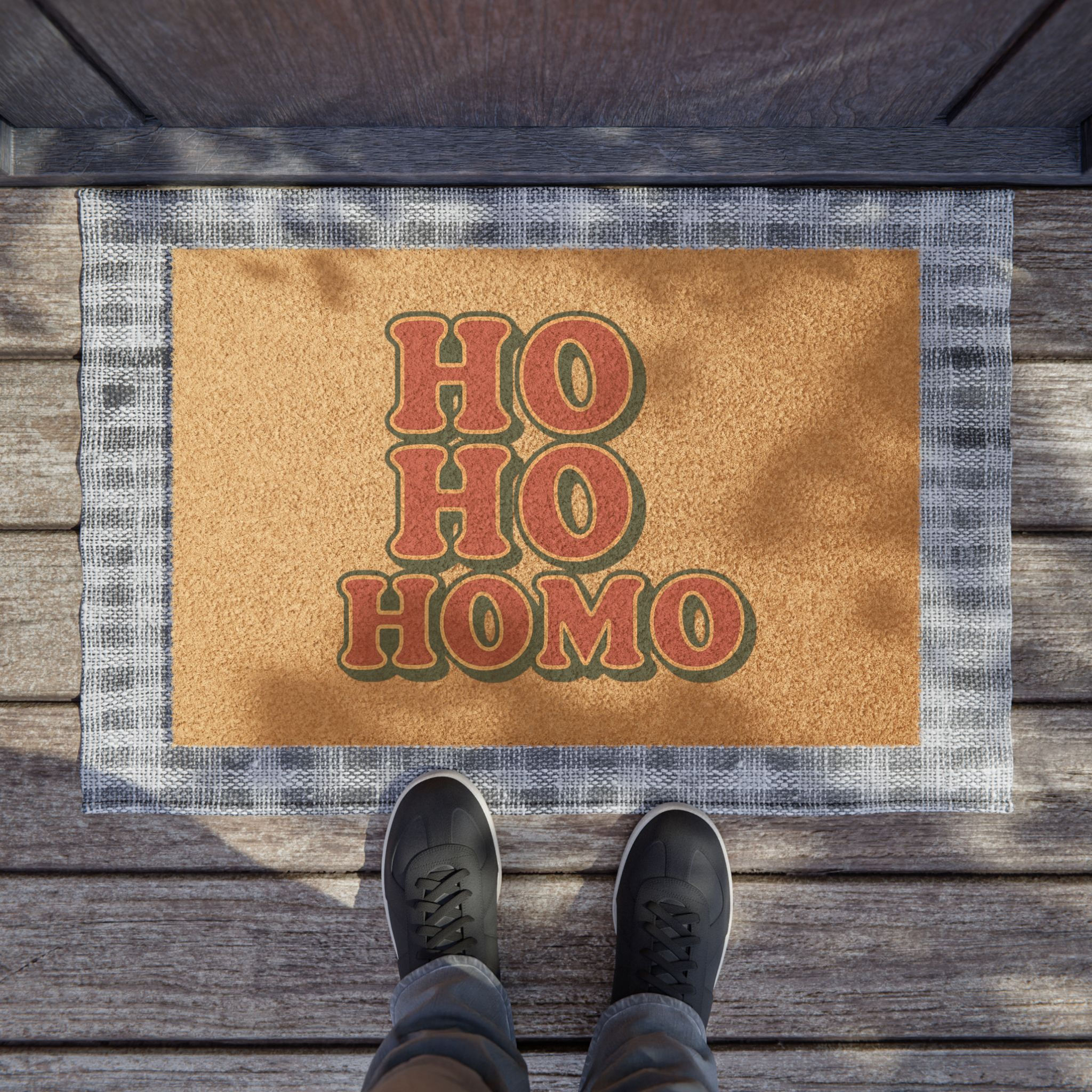 Doormat — "HO HO HOMO" Retro Holiday Welcome Mat