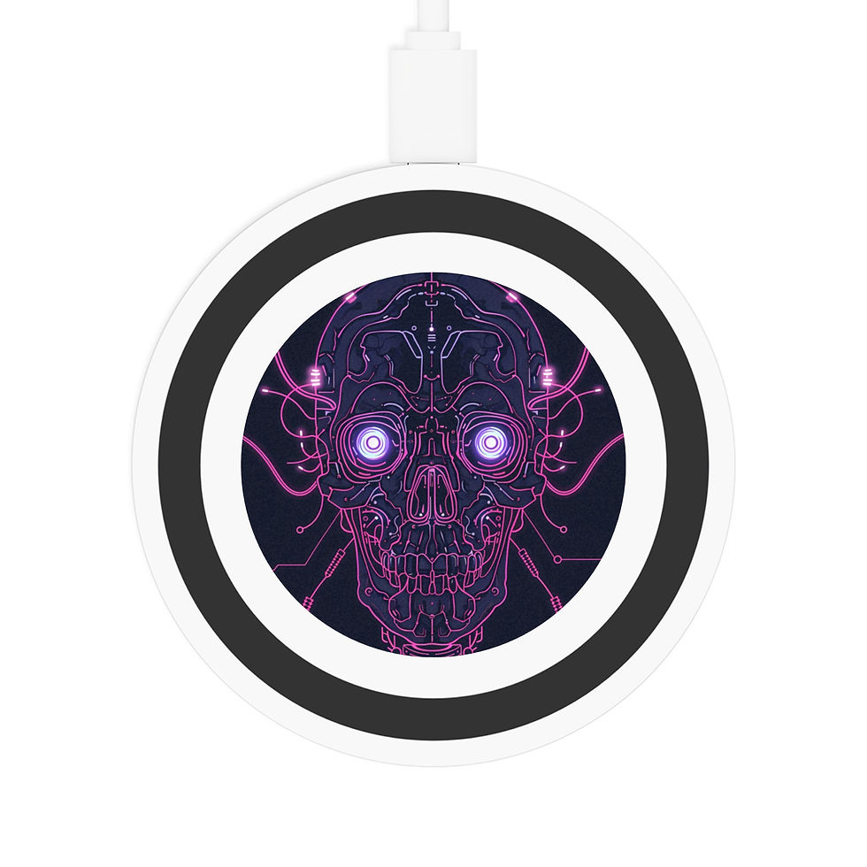 Thumbnail: Wireless Charging Pad — Neon Cyber Skull Qi Charger
