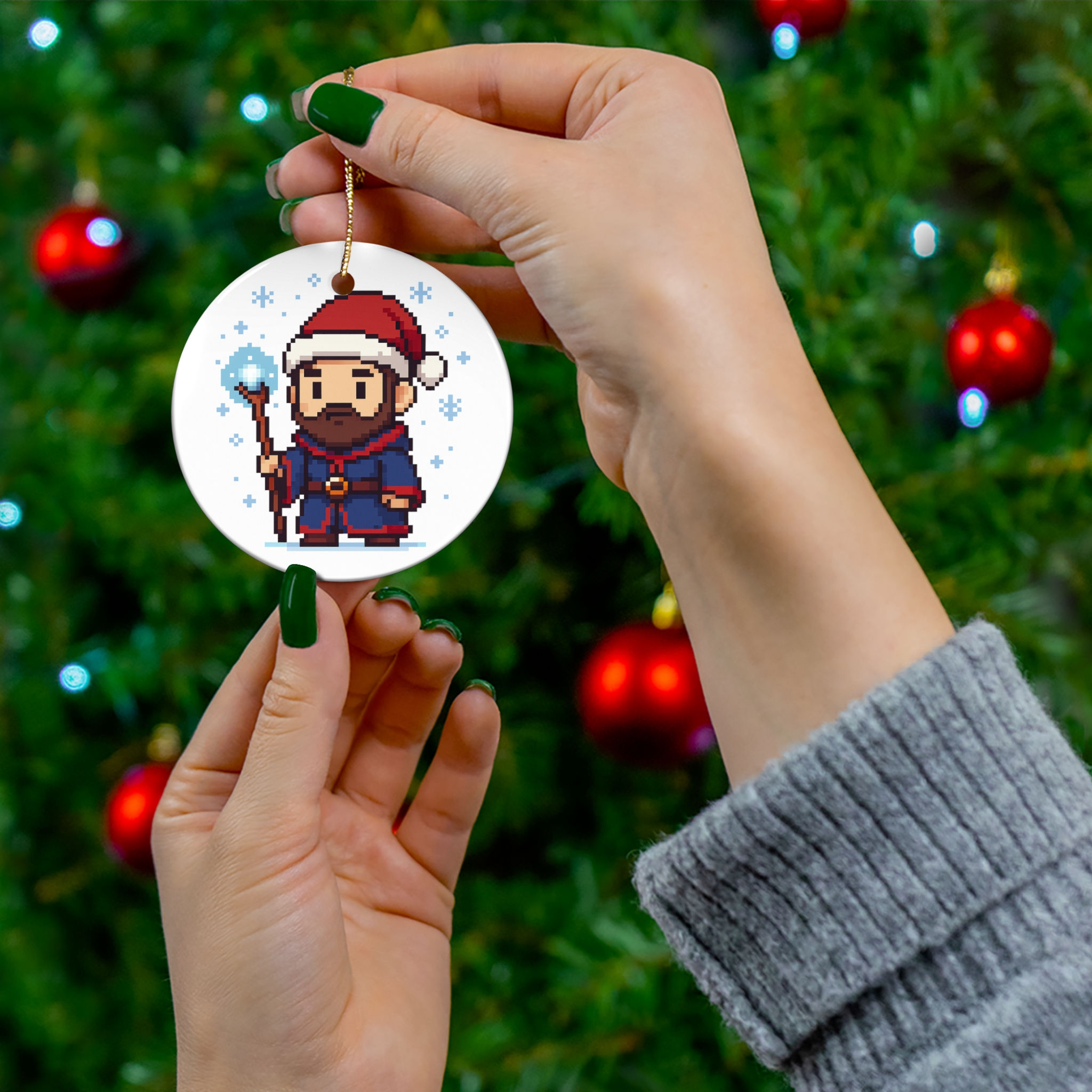 Pixel Wizard Holiday Ornament Ceramic Christmas Tree Decoration
