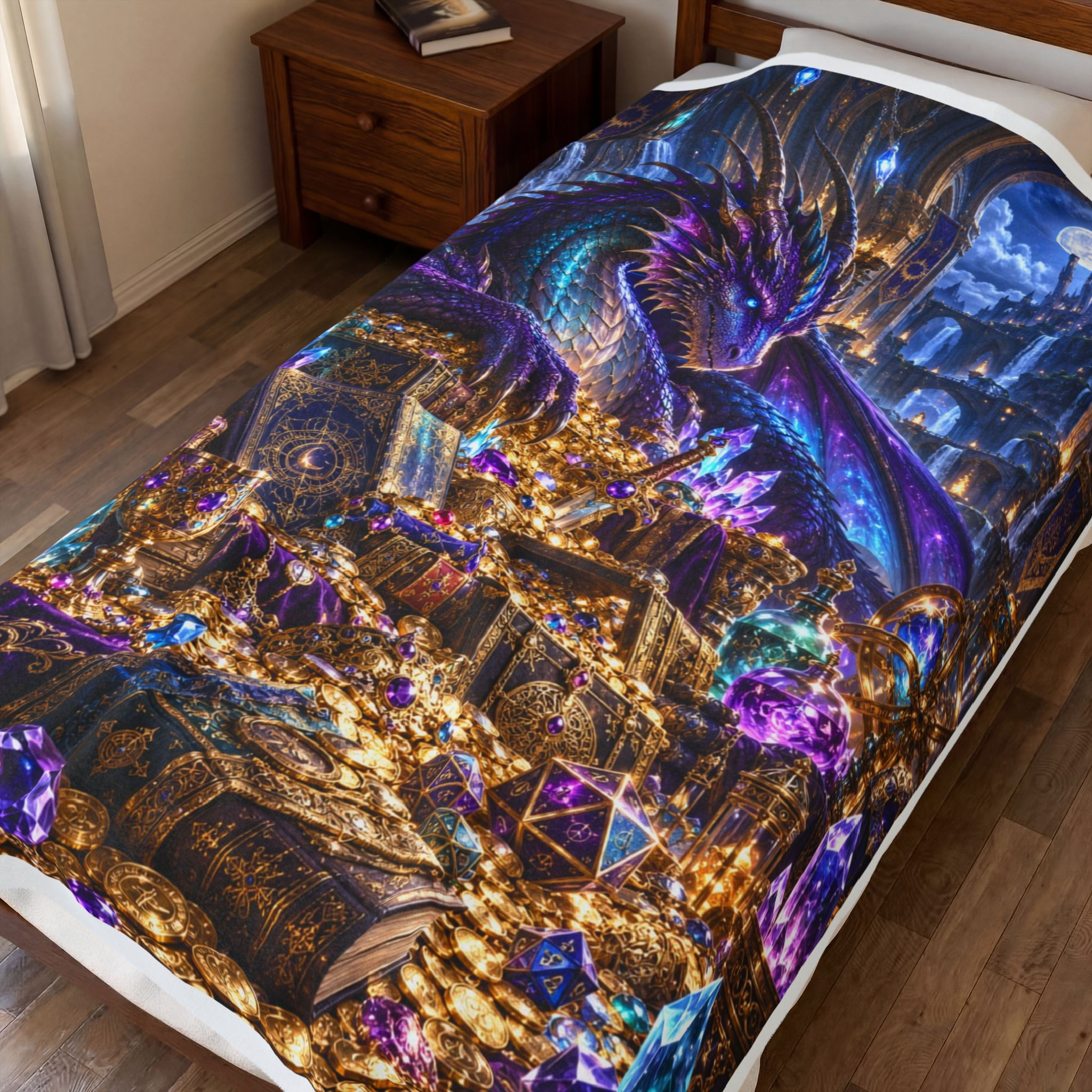 Velveteen Plush Blanket — Mystic Dragon Treasure Scene Plush Throw