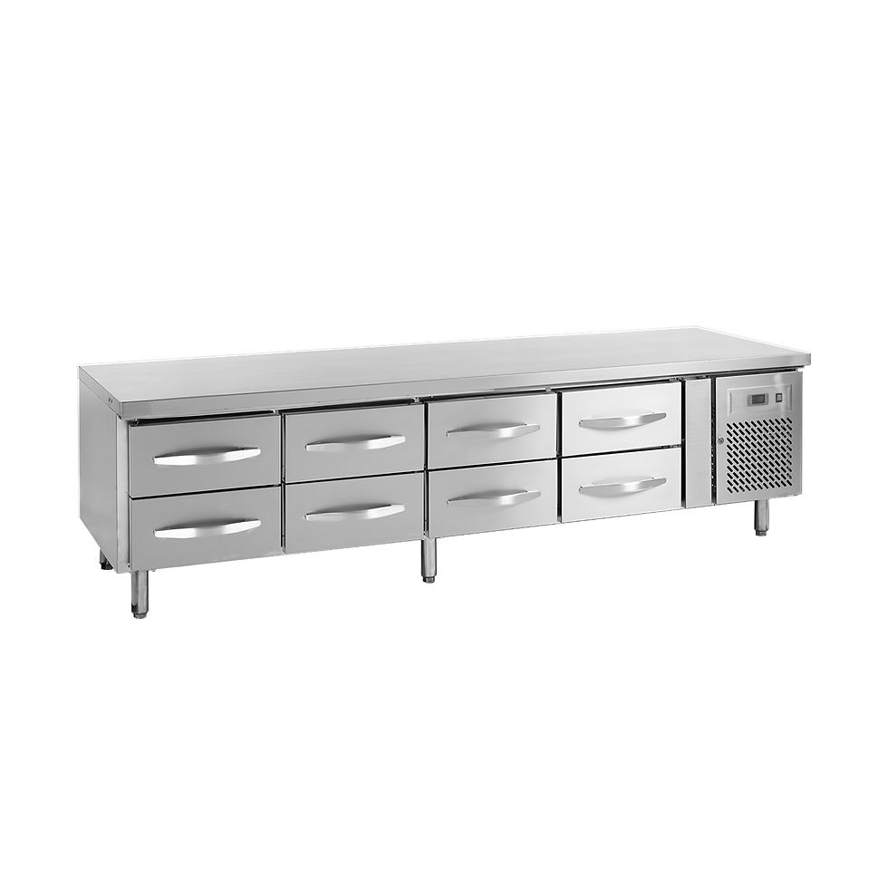 Masa Rece din INOX, cu 8 sertare, 223x70x67cm