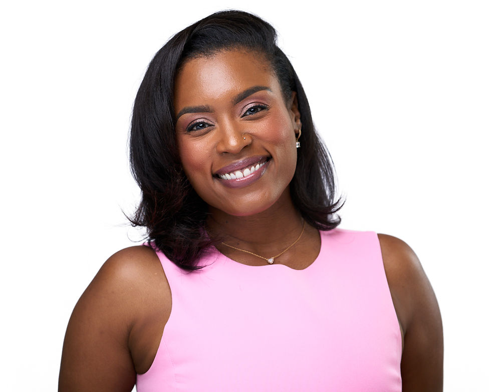 Smiling Black woman in pink