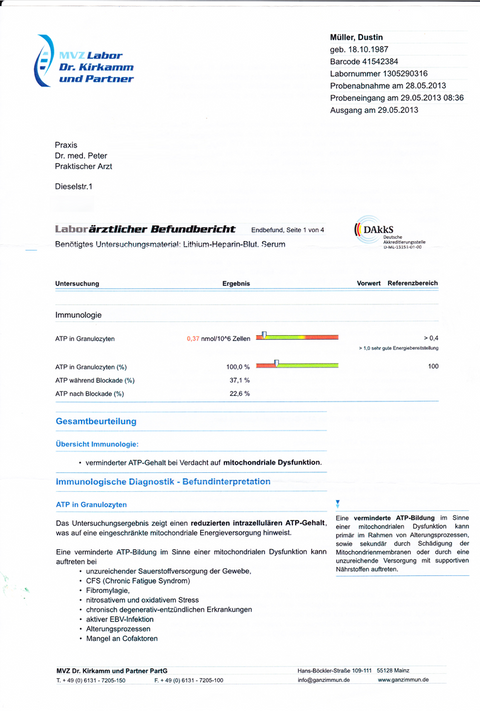 ATP-Wert 0,37 - Laborbefund zur intrazellulären Energieproduktion