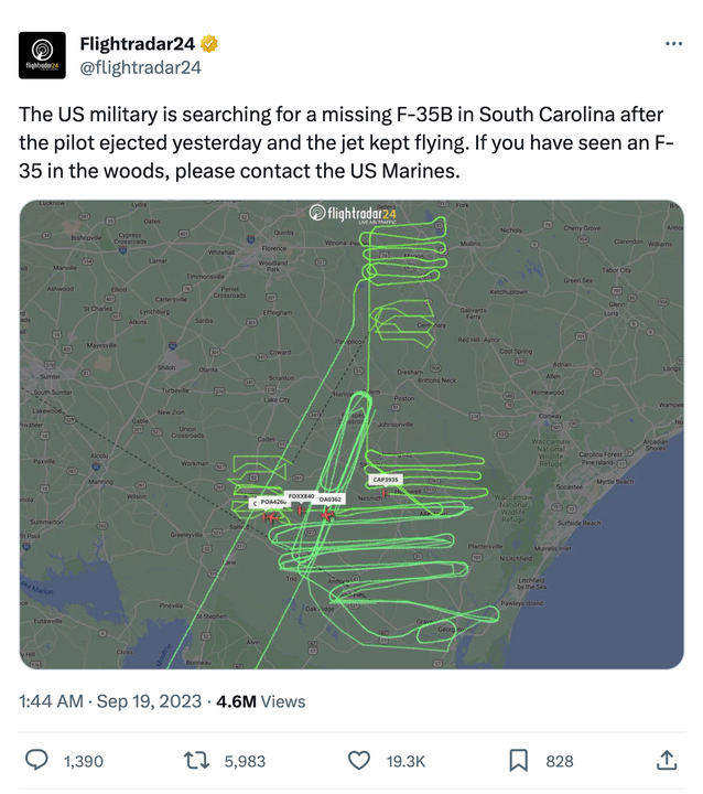 Flight Path of the Aircraft. Photo: Twitter/Flightradar 24 (www.twitter.com/flightradar24)