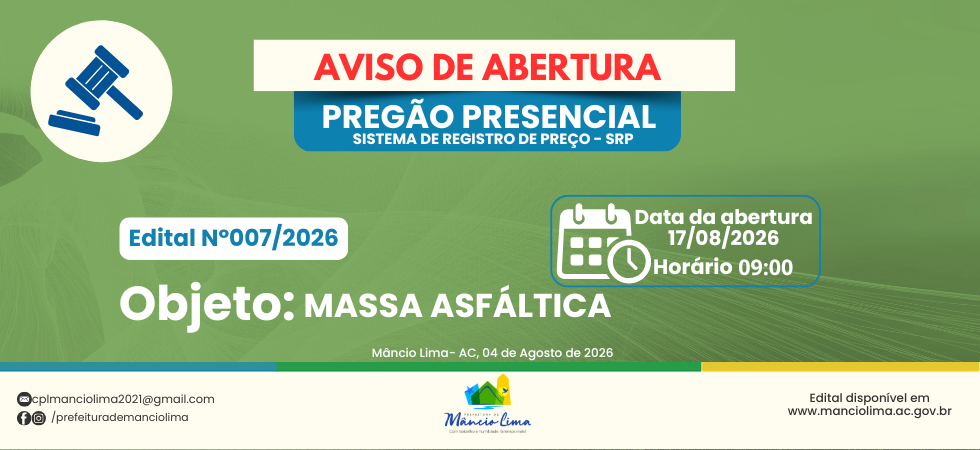 Aquisição de massa asfáltica para atender as demandas do município de Mâncio Lima - Acre.