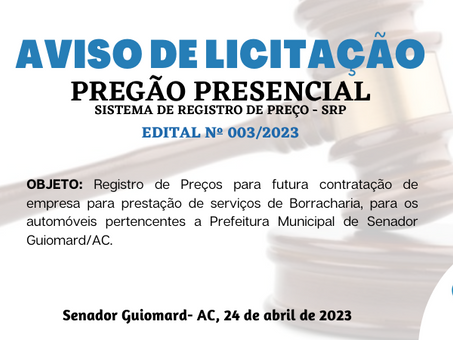 Licitação: PP SRP N°03/2023 - Aviso de Licitação