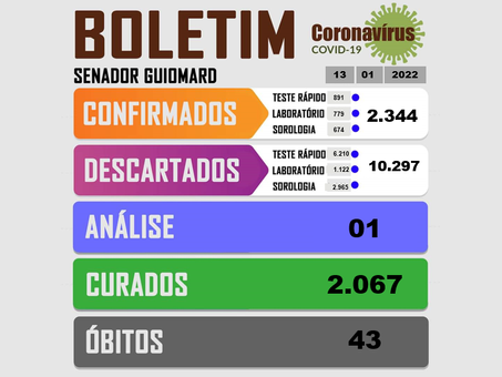 Boletim Covid-19, atualizado em 13 de fevereiro de 2022