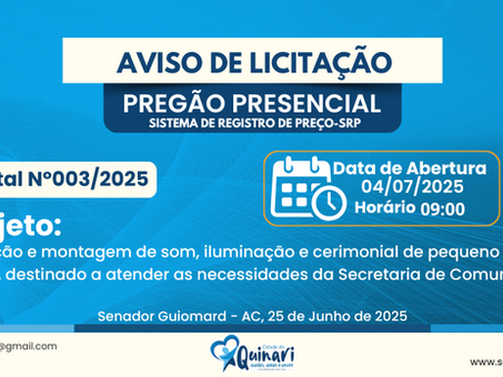 PP SRP N°003/2025 - Aviso de Licitação