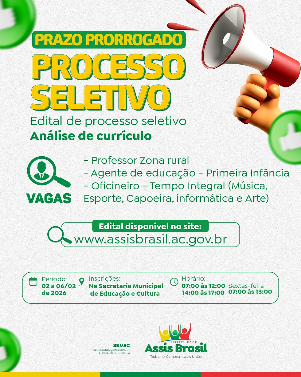 Prazo prorrogado: Edital Nº 01/2026 - SEMEC