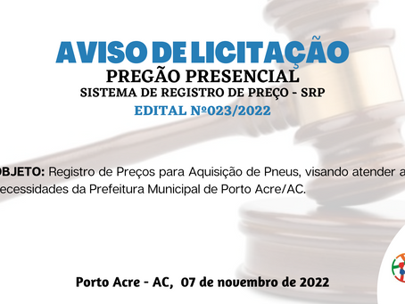 Licitação: PP SRP nº023/2022 - Aquisição de Pneus