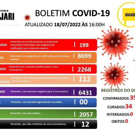 Boletim Covid-19 atualizado, 18 de julho de 2022