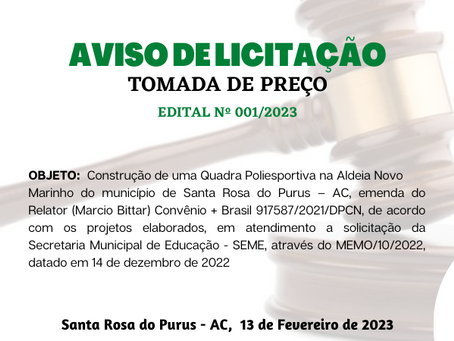 Licitação: TP N°001/2023 - Aviso de Licitação