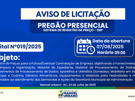 PP SRP N°019/2025 - Aviso de Licitação 