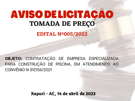 Licitação: TP N°005/2022 - Aviso de Licitação