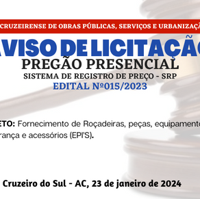 Licitação: PP SRP 015/2023 - Aviso de Licitação