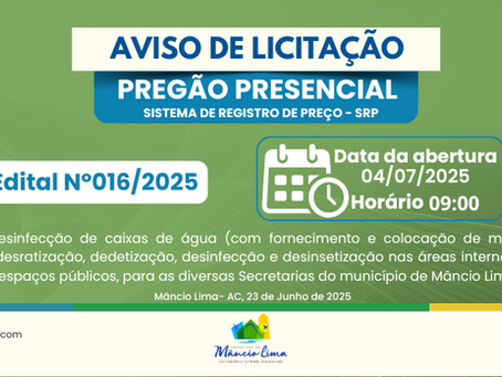 PP SRP N°016/2025 - Aviso de Licitação