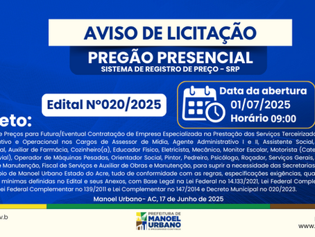 PP SRP N°020/2025 - Aviso de Licitação