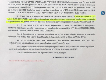 SECRETARIA DE FINANÇAS ESCLARECE SOBRE VALORES DESTINADOS PELO GOVERNO FEDERAL À PREFEITURA DE SENA