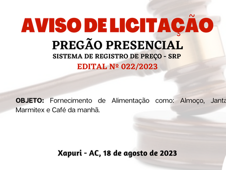 Licitação: PP SRP Nº022/2023 - Aviso de Licitação